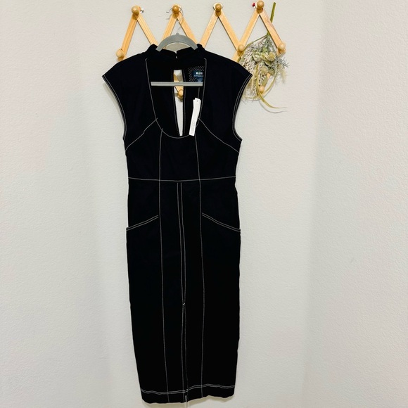 NWT! Anthropologie Maeve Black and White Scoop-Neck Column Midi Dress Sz M - Picture 4 of 9
